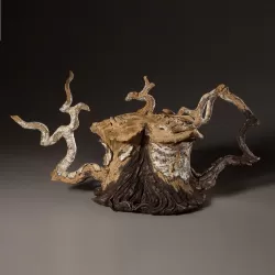 charred birch bark teapot